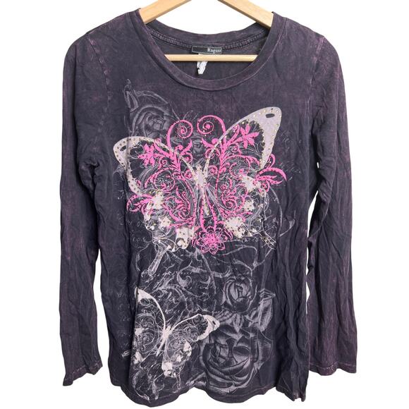 ragzzz Tops - Ragzzz Women Butterfly Grunge Graphic Long Sleeve Purple